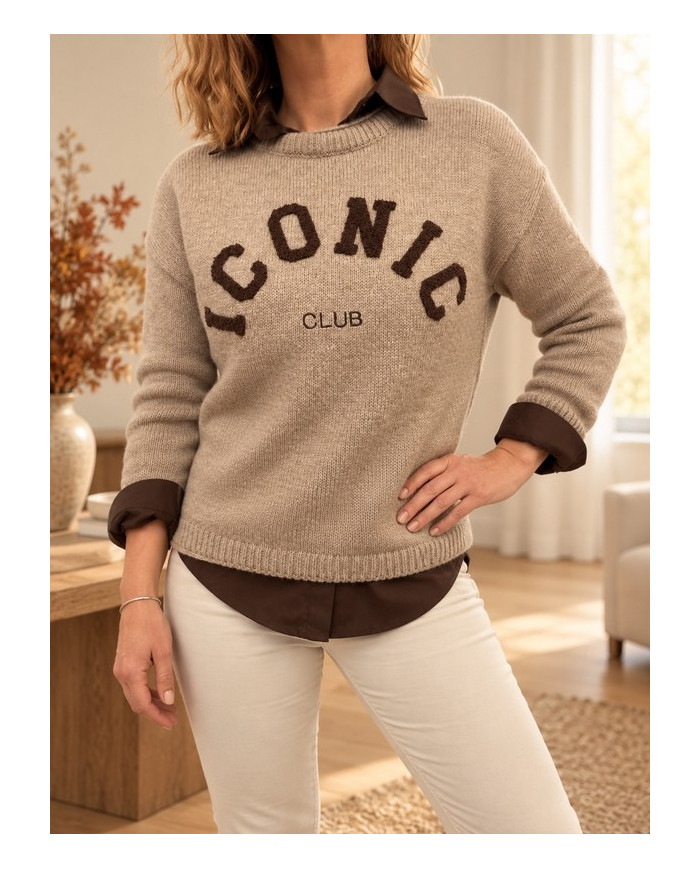 Pull taupe "Iconic"
