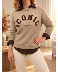 Pull taupe "Iconic"