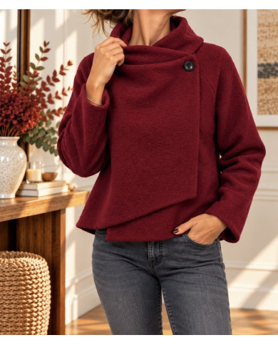 Veste bordeaux à capuche laine bouillie