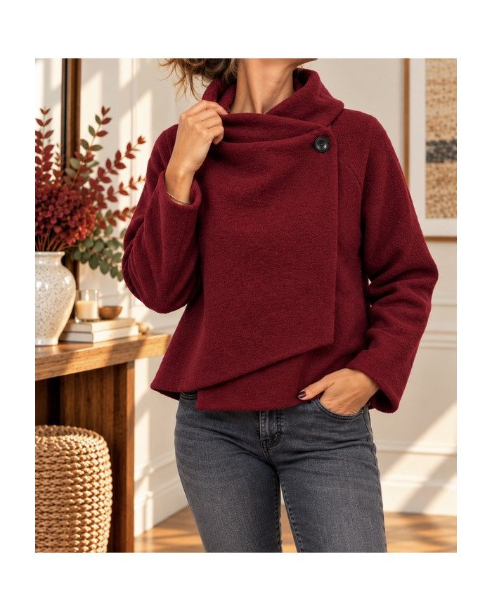 Veste bordeaux à capuche laine bouillie