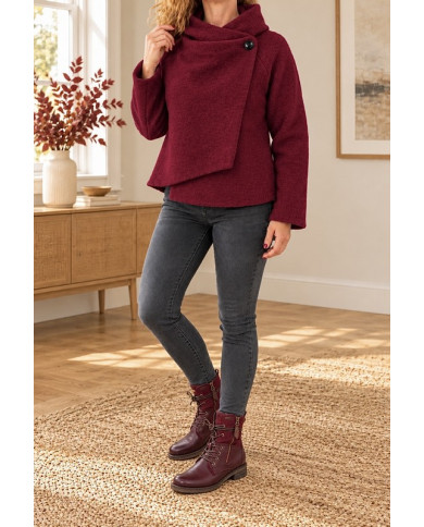 Veste bordeaux à capuche laine bouillie