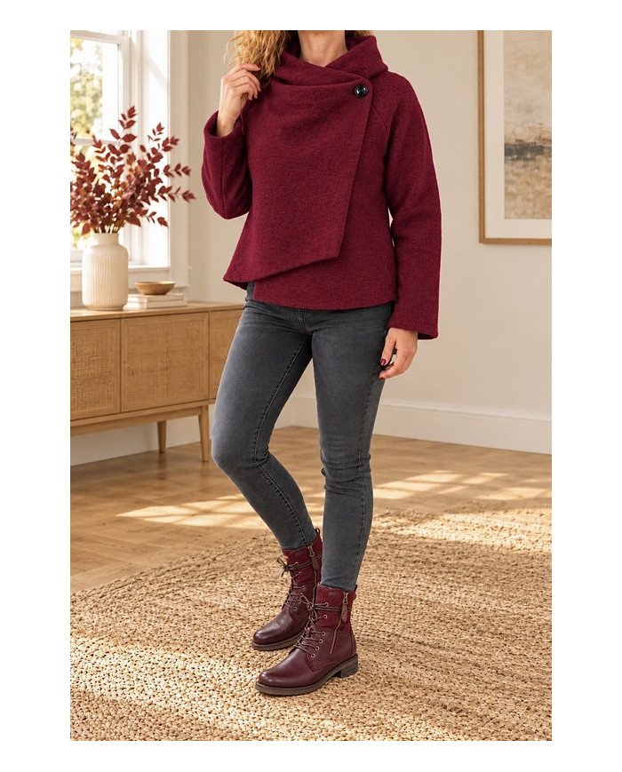 Veste bordeaux à capuche laine bouillie