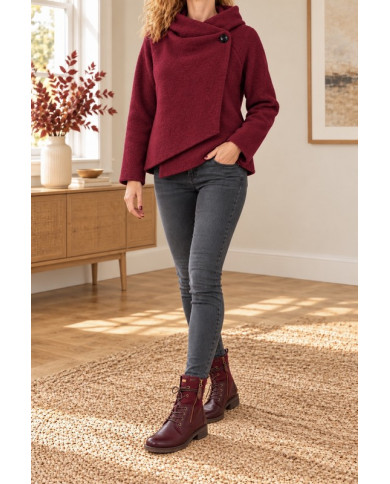 Veste bordeaux à capuche laine bouillie