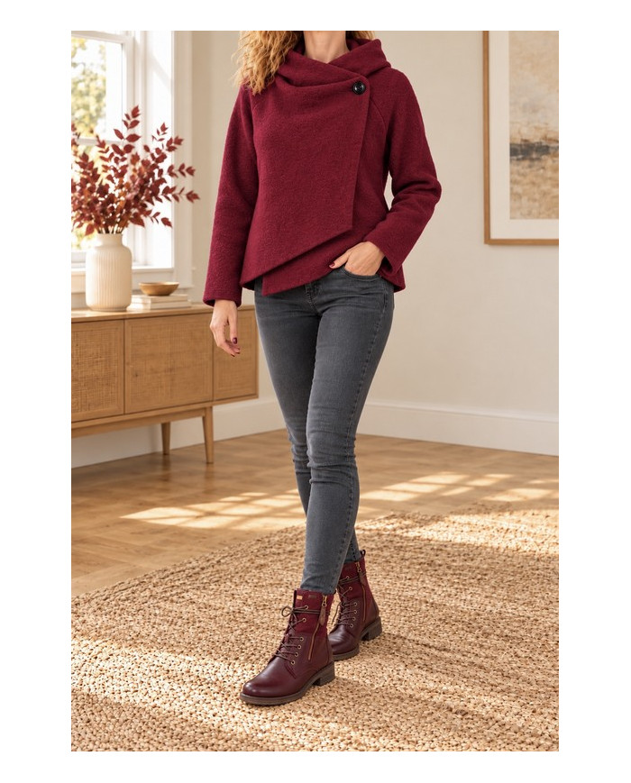 Veste bordeaux à capuche laine bouillie
