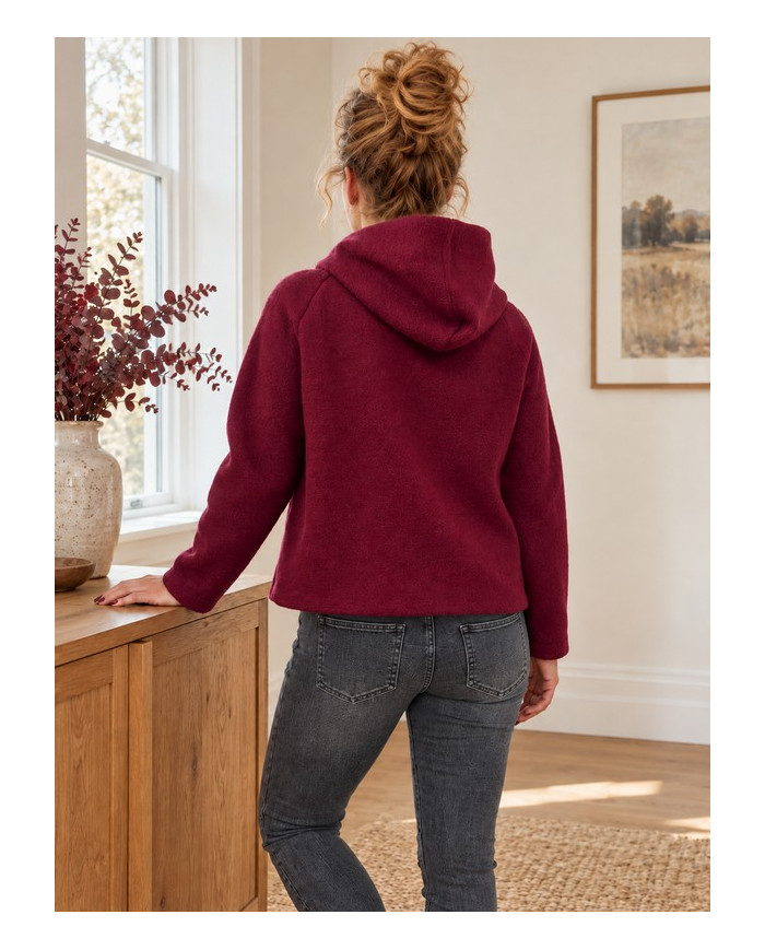 Veste bordeaux à capuche laine bouillie