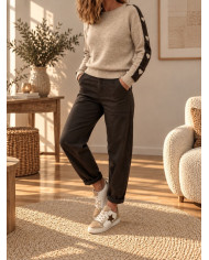 Pull taupe & petits cœurs