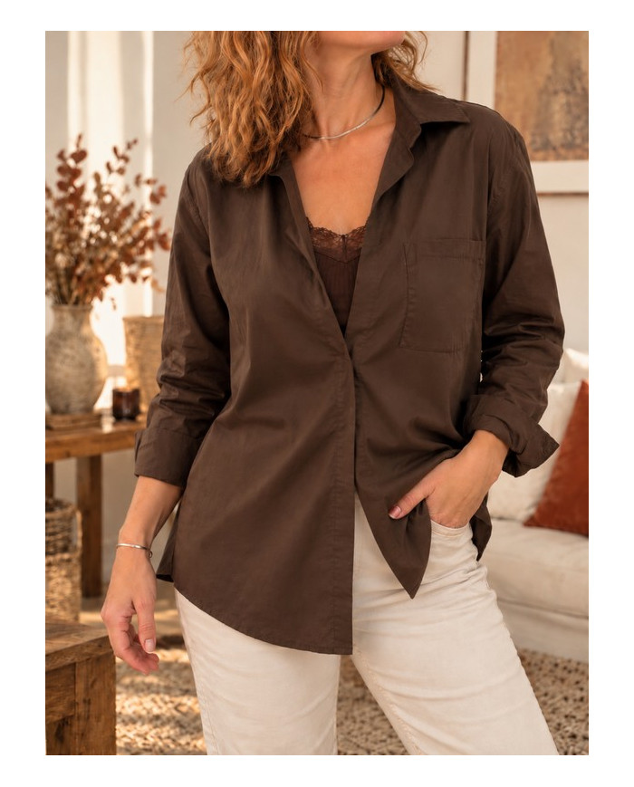 Chemise unie marron chocolat Lalie