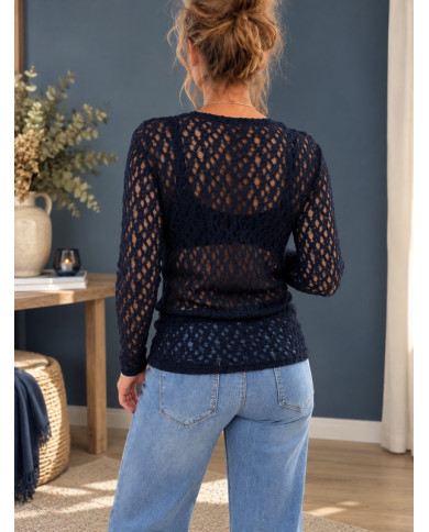 Top bleu marine & dentelle