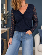 Top léger dentelle gris
