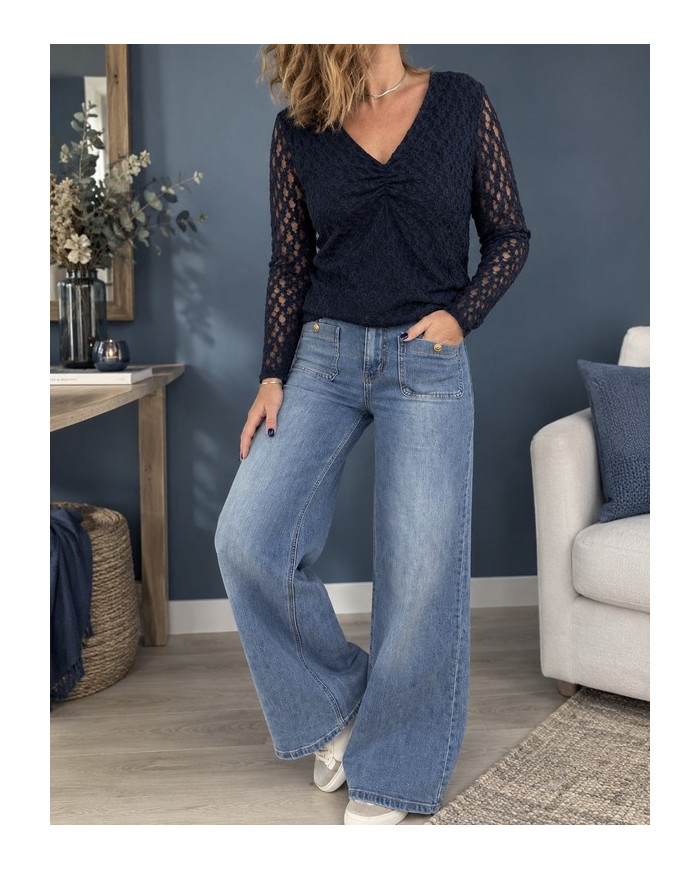 Top bleu marine & dentelle