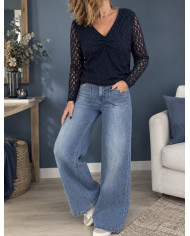Top bleu marine & dentelle