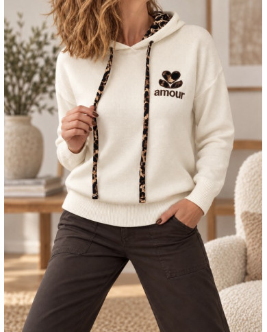 Sweat "Amour" écru & léopard