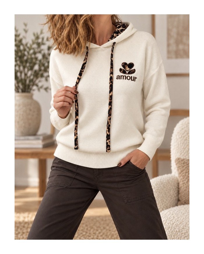 Sweat "Amour" écru & léopard