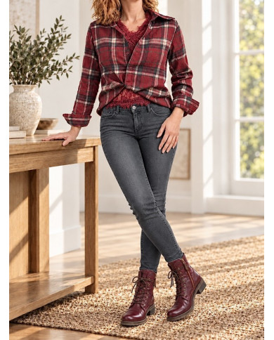 Chemise à carreaux & dentelle bordeaux Stéfie