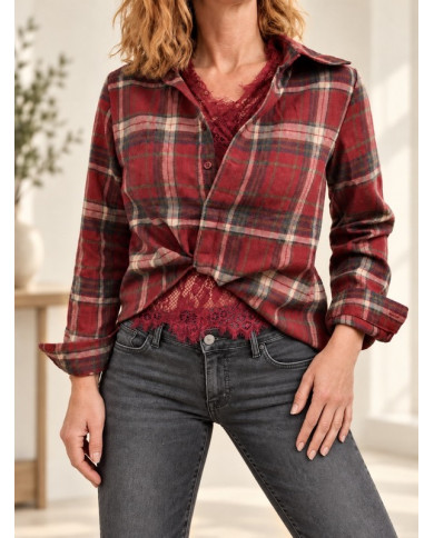 Chemise à carreaux & dentelle bordeaux Stéfie
