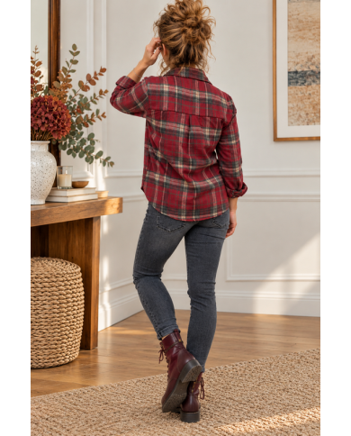 Chemise à carreaux & dentelle bordeaux Stéfie