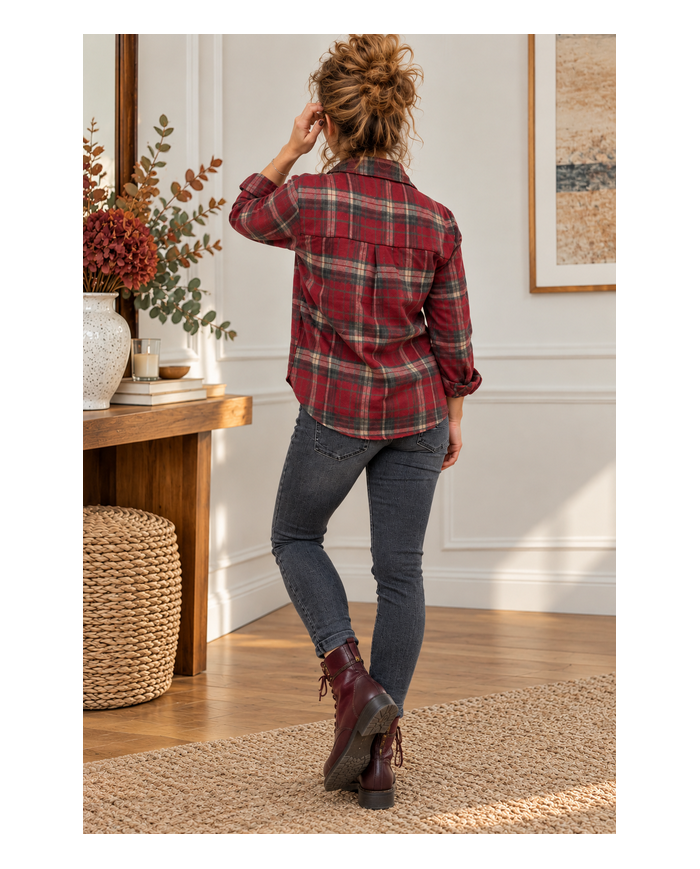 Chemise à carreaux & dentelle bordeaux Stéfie