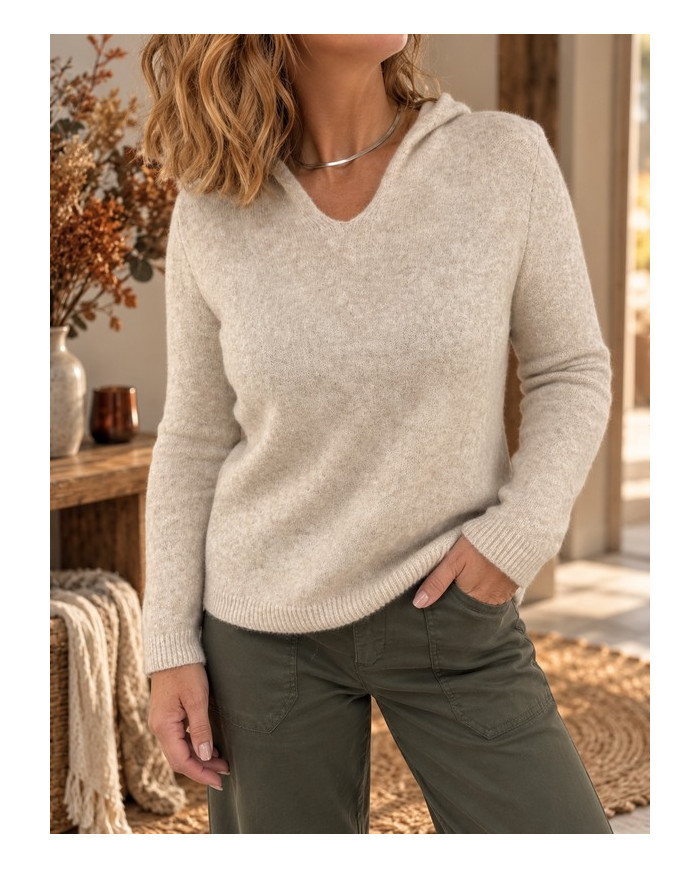 Pull à capuche extra doux beige