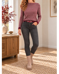 Pull rayé beige & bordeaux