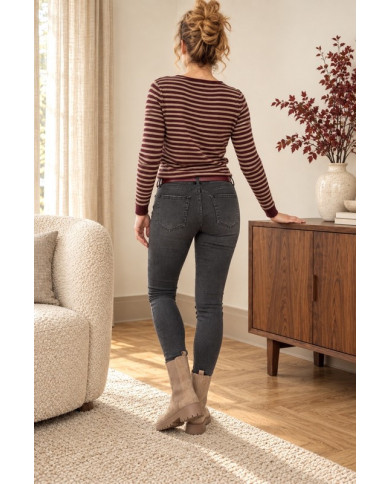 Pull rayé beige & bordeaux
