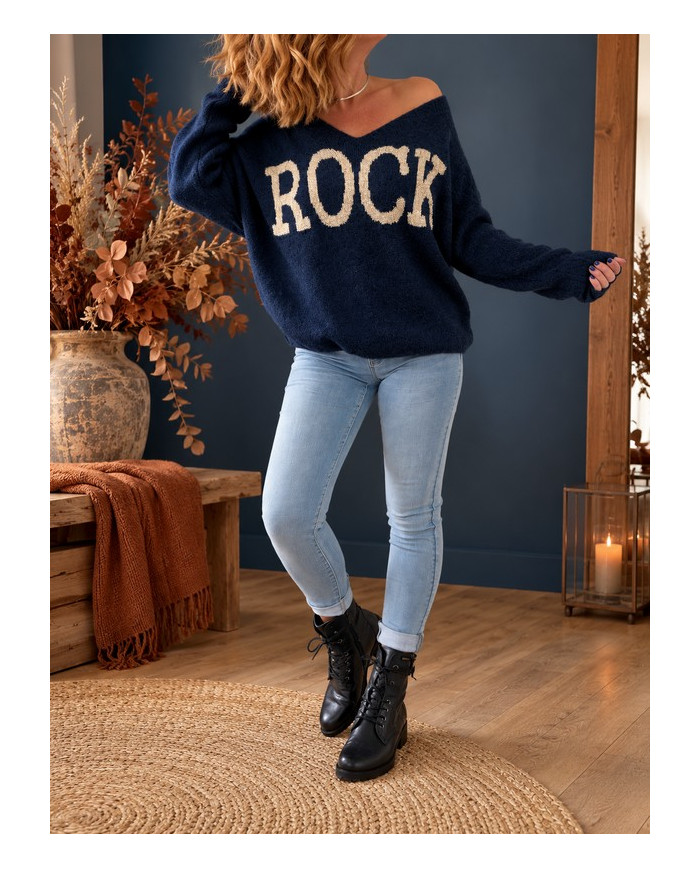 Pull oversize bleu marine "Rock"