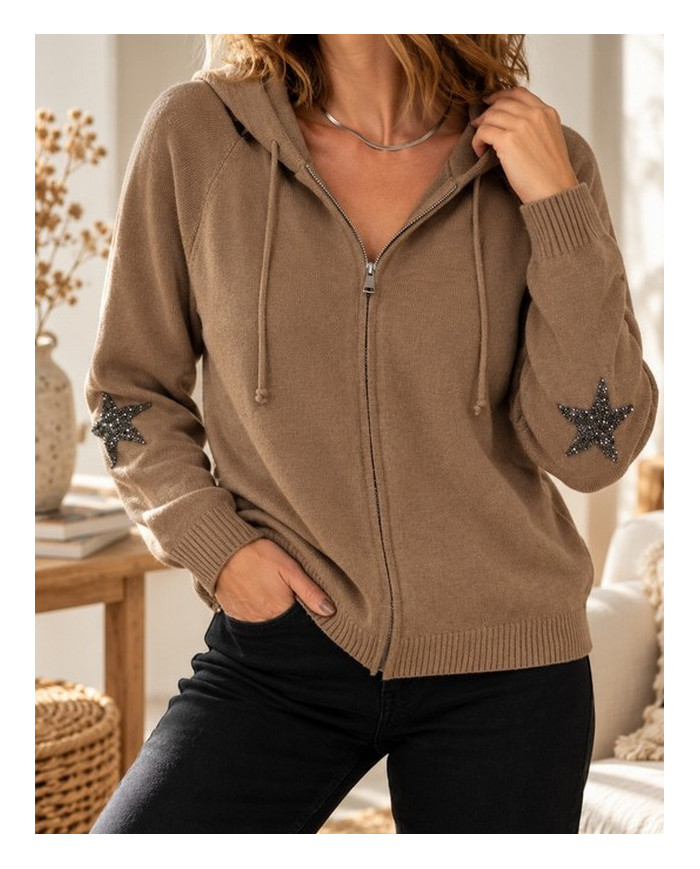 Gilet à capuche étoile camel
