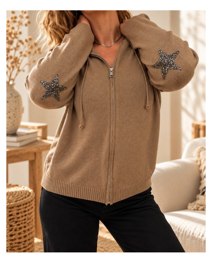 Gilet à capuche étoile camel