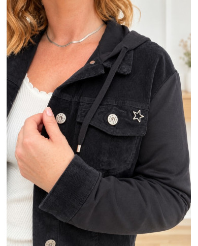 Veste noire en velours et coton Lisie