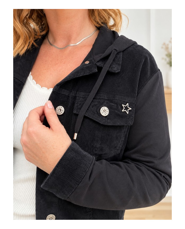 Veste noire en velours et coton Lisie