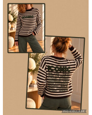 Pull taupe & petits cœurs
