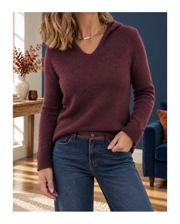 Pull à capuche extra doux prune / bordeaux