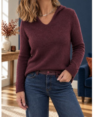 Pull à capuche extra doux prune / bordeaux
