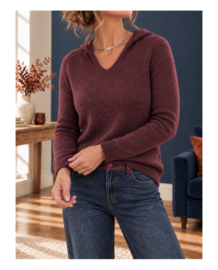 Pull à capuche extra doux prune / bordeaux