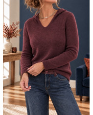 Pull à capuche extra doux prune / bordeaux